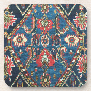Antique Oriental Turkish Persian Carpet Blue Beverage Coaster