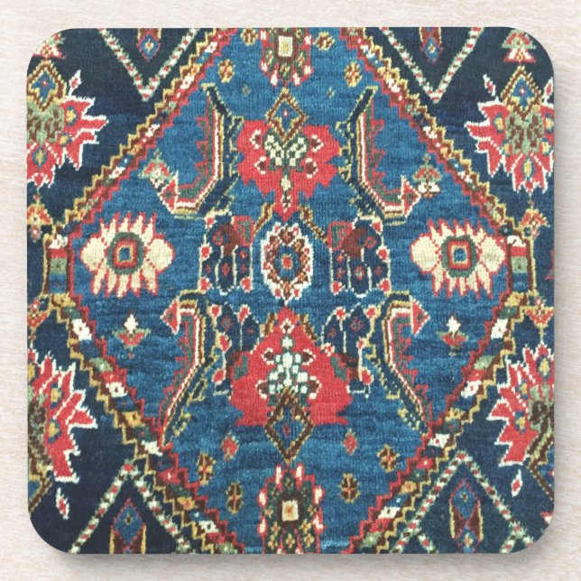 Antique Oriental Turkish Persian Carpet Blue Beverage Coaster (Front)