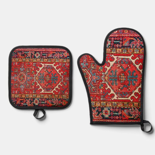 Antique Oriental Turkish Persian Carpet Oven Mitt  Pot Holder Set