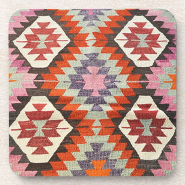 Antique Oriental Turkish Persian Carpet Red Beverage Coaster (Front)