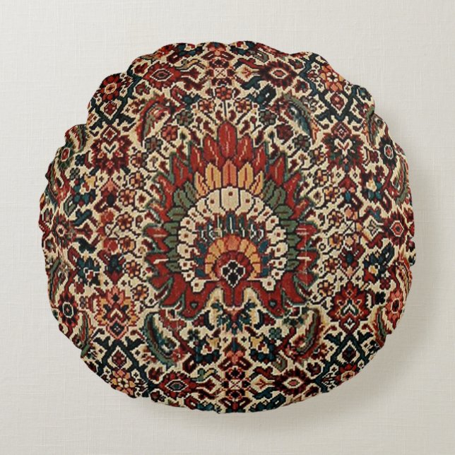 Antique Oriental Turkish Persian Carpet Rug Round Pillow (Front)
