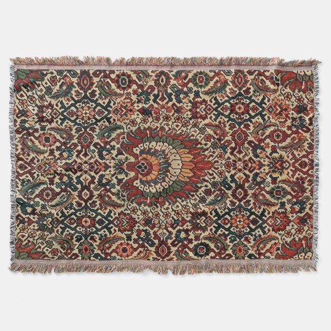 Antique Oriental Turkish Persian Carpet Rug Throw Blanket (Front)