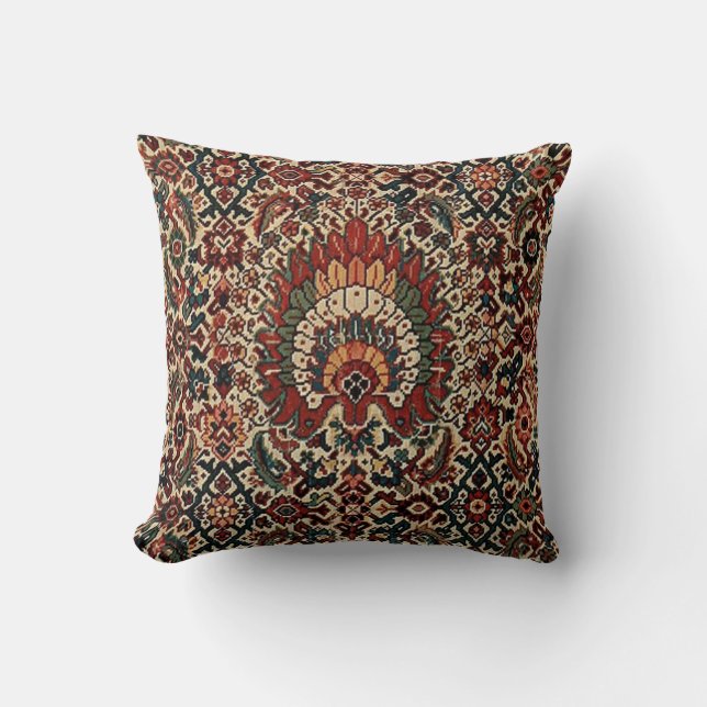 Antique Oriental Turkish Persian Carpet Rug Throw Pillow (Front)