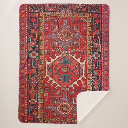 Antique Oriental Turkish Persian Carpet  Sherpa Blanket