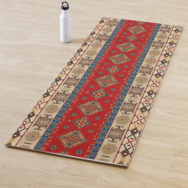 Antique Oriental Turkish Red Ottoman Kilim Rug Yoga Mat (In Situ)