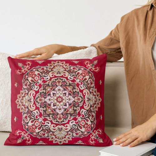 Antique Oriental Wine Red Persian Qashqai Carpet Throw Pillow