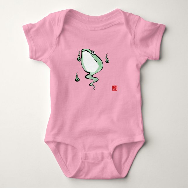 Antique Origin Story Grumpy Frog Japanese Toad Baby Bodysuit (Front)