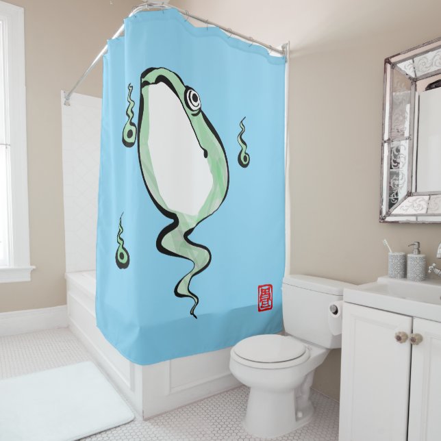 Antique Origin Story Grumpy Frog Japanese Toad Shower Curtain (In Situ)
