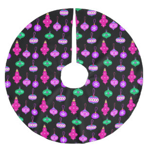 Antique Ornament Pattern in Pink, Teal and Black Brushed Polyester Tree Skirt