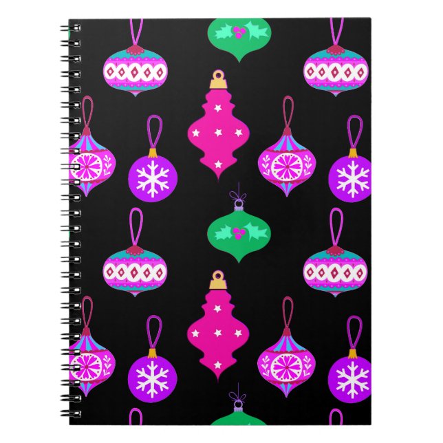 Antique Ornament Pattern in Pink, Teal and Black Notebook (Front)