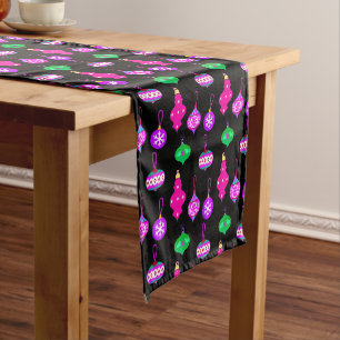 Antique Ornament Pattern in Pink, Teal and Black  Short Table Runner