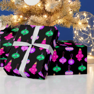 Antique Ornament Pattern in Pink, Teal and Black Wrapping Paper