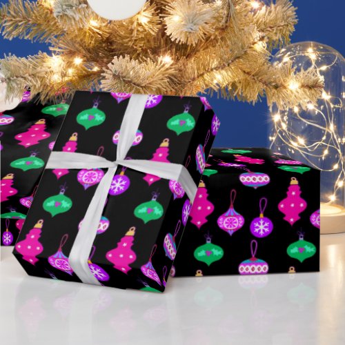 Antique Ornament Pattern in Pink Teal and Black  Wrapping Paper