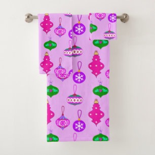Antique Ornament Pattern in Pink, Teal and Orchid Bath Towel Set