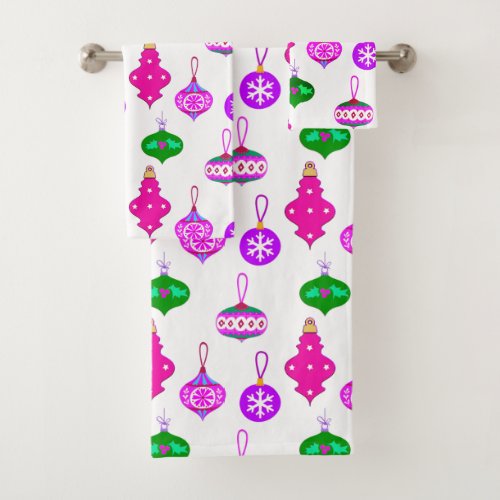 Antique Ornament Pattern in Pink Violet and Teal Bath Towel Set
