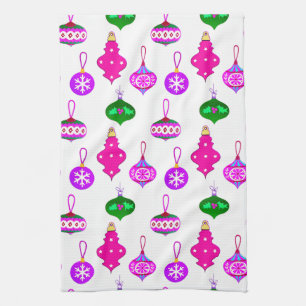 Antique Ornament Pattern in Pink, Violet and Teal Kitchen Towel
