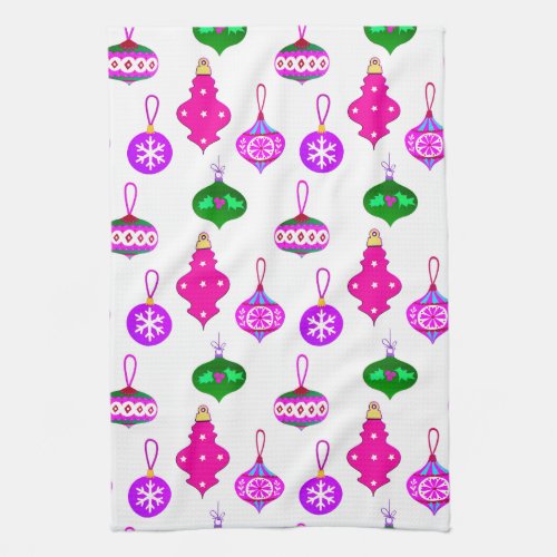 Antique Ornament Pattern in Pink Violet and Teal Kitchen Towel