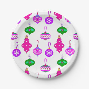 Antique Ornament Pattern in Pink, Violet and Teal Paper Plates