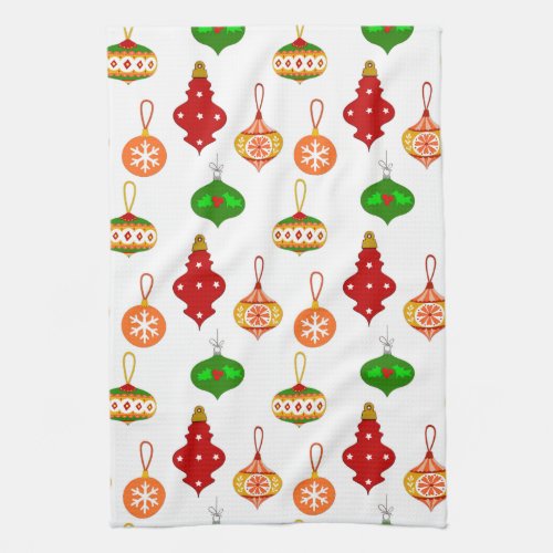 Antique Ornament Pattern in Red Green and White Kitchen Towel