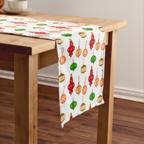 Antique Ornament Pattern in Red Green and White Short Table Runner
