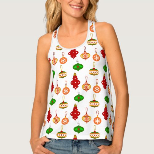 Antique Ornament Pattern in Red Green and White Tank Top