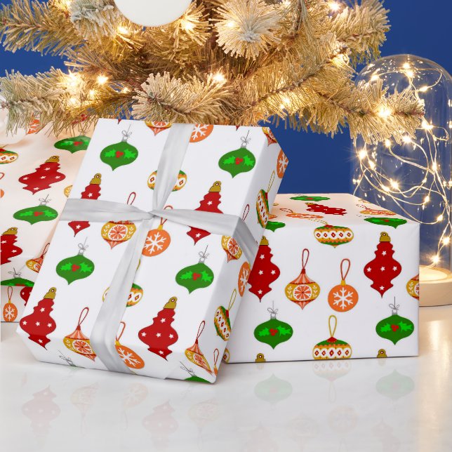 Antique Ornament Pattern in Red, Green and White Wrapping Paper (Holidays)