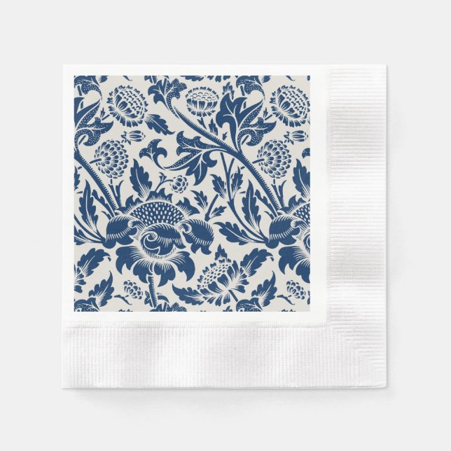 Antique Ornamental Floral white on navy Napkins (Front)