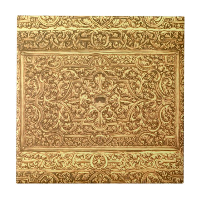 Antique Ornamental Golden Floral Pattern Ceramic Tile (Front)