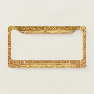 Antique Ornamental Golden Floral Pattern License Plate Frame