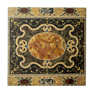 Antique Ornamental Italian Gemstone Pattern Ceramic Tile