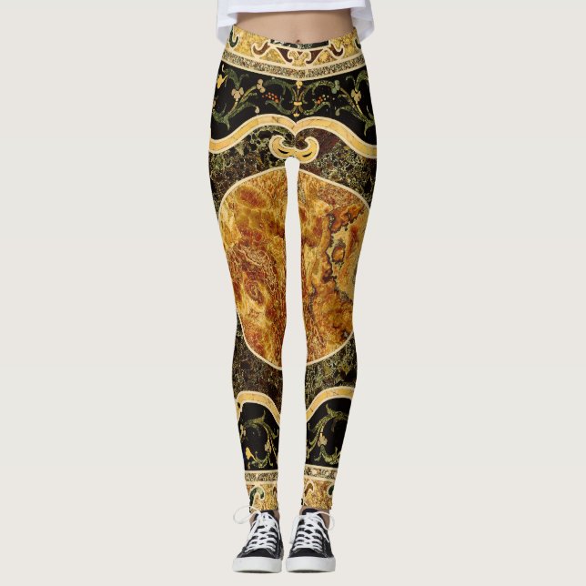 Antique Ornamental Italian Gemstone Pattern Leggings (Front)