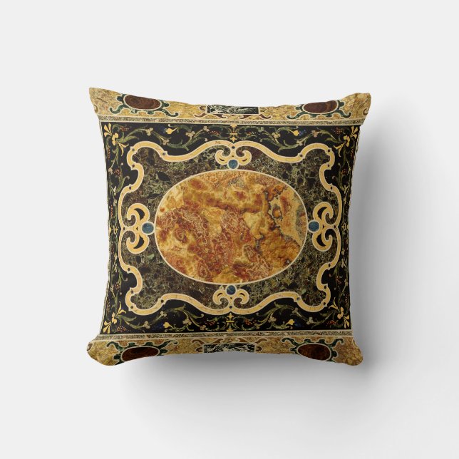 Antique Ornamental Italian Gemstone Pattern Throw Pillow (Front)