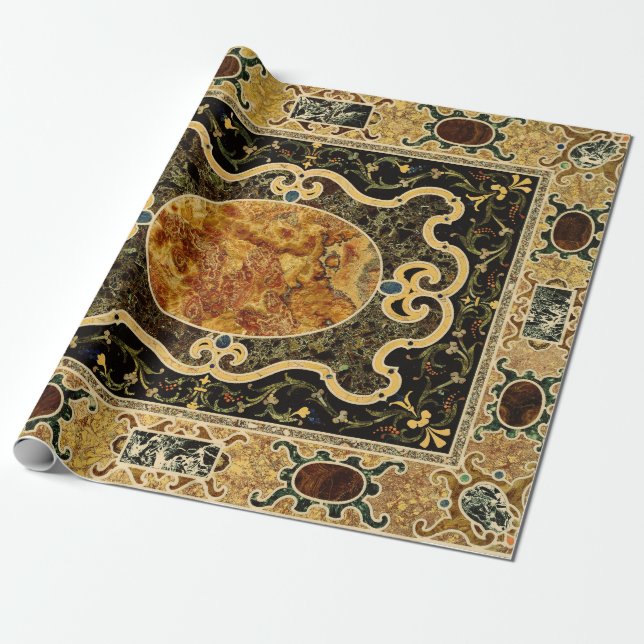 Antique Ornamental Italian Gemstone Pattern Wrapping Paper (Unrolled)