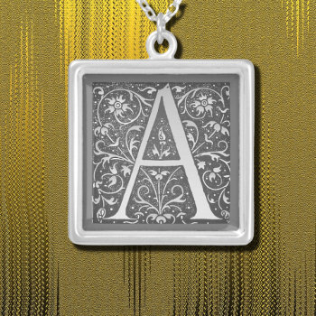Antique Ornamental Monogram -  Capital A Silver Pl Silver Plated Necklace by almawad at Zazzle