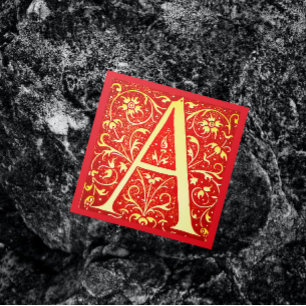 Antique ornamental monogram - capital A Square Business Card