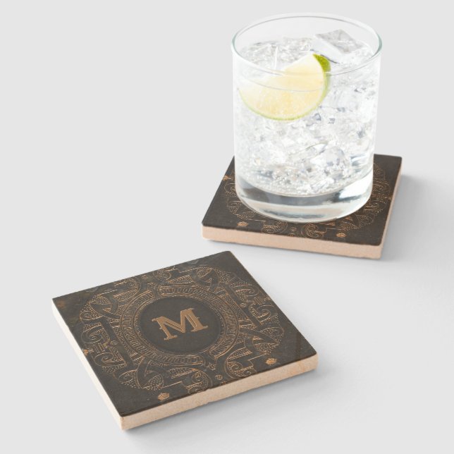 Antique Ornamental Stone Coaster w/your Monogram (Side)