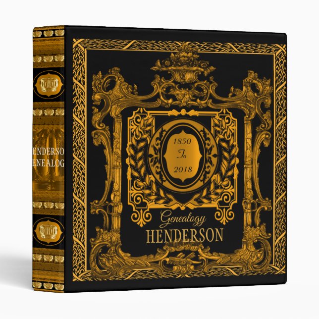 Antique Ornate Black Gold Genealogy 3 Ring Binder (Front/Spine)