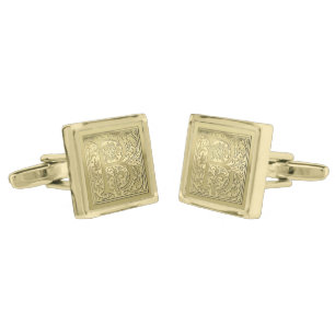Antique Ornate Engraved Initial B Monogram Gold Cufflinks