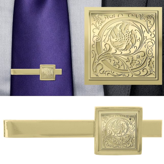 Antique Ornate Engraved Initial C Monogram Gold Finish Tie Bar (Creator Uploaded)