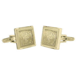Antique Ornate Engraved Initial D Monogram Gold Cufflinks