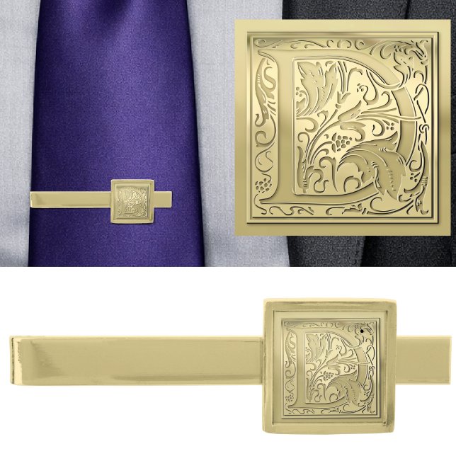 Antique Ornate Engraved Initial D Monogram Gold Finish Tie Bar (Creator Uploaded)