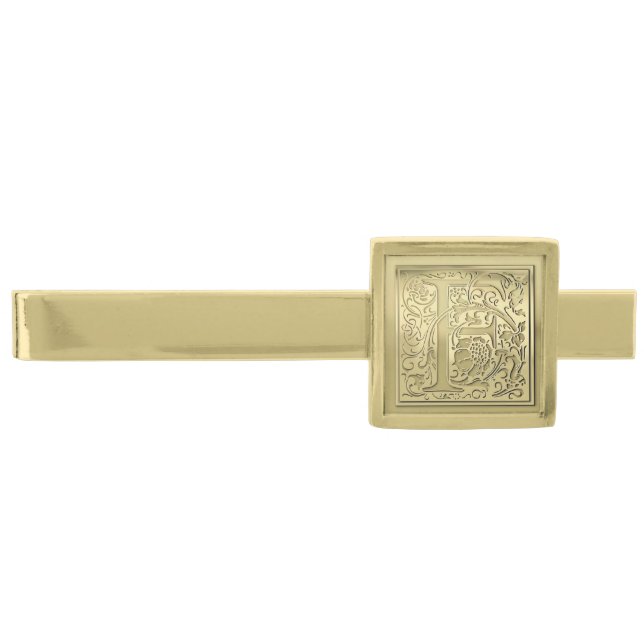 Antique Ornate Engraved Initial F Monogram Gold Finish Tie Bar (Front)
