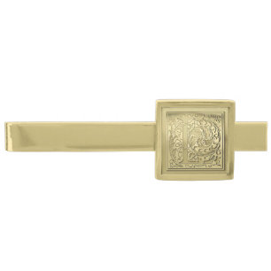 Antique Ornate Engraved Initial L Monogram Gold Finish Tie Bar