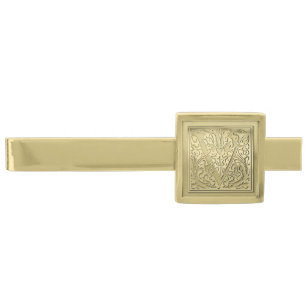 Antique Ornate Engraved Initial V Monogram Gold  Finish Tie Bar