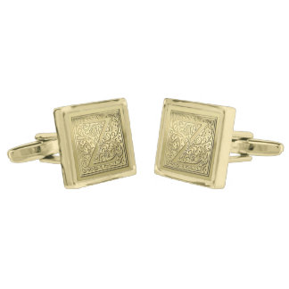Antique Ornate Engraved Initial Z Monogram Gold  Cufflinks