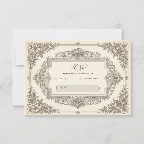 Antique Ornate Floral Wedding RSVP Card