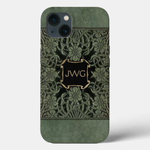 Antique Ornate Leather Monogram Book Cover