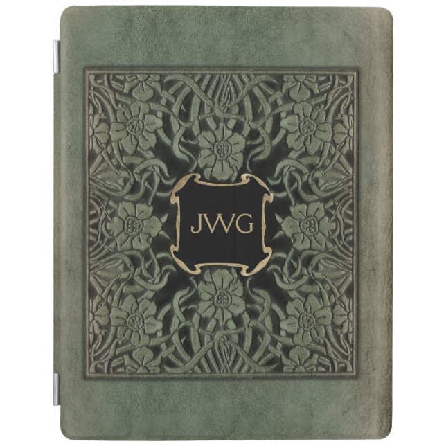 Antique Ornate Leather Monogram Book Cover (Front)