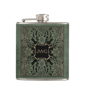 Antique Ornate Leather Monogram Book Cover Flask