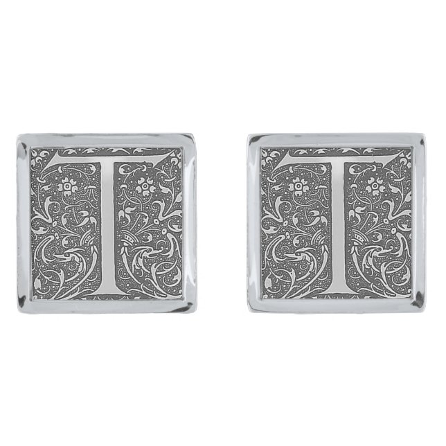 Antique Ornate Monogram  – Letter T Cufflinks (Front)